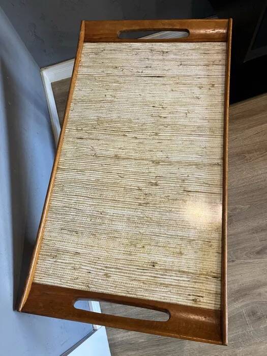 Mid-Century "Opal" Bar Cart / Serving Trolley — Oak & Rattan, 1960s