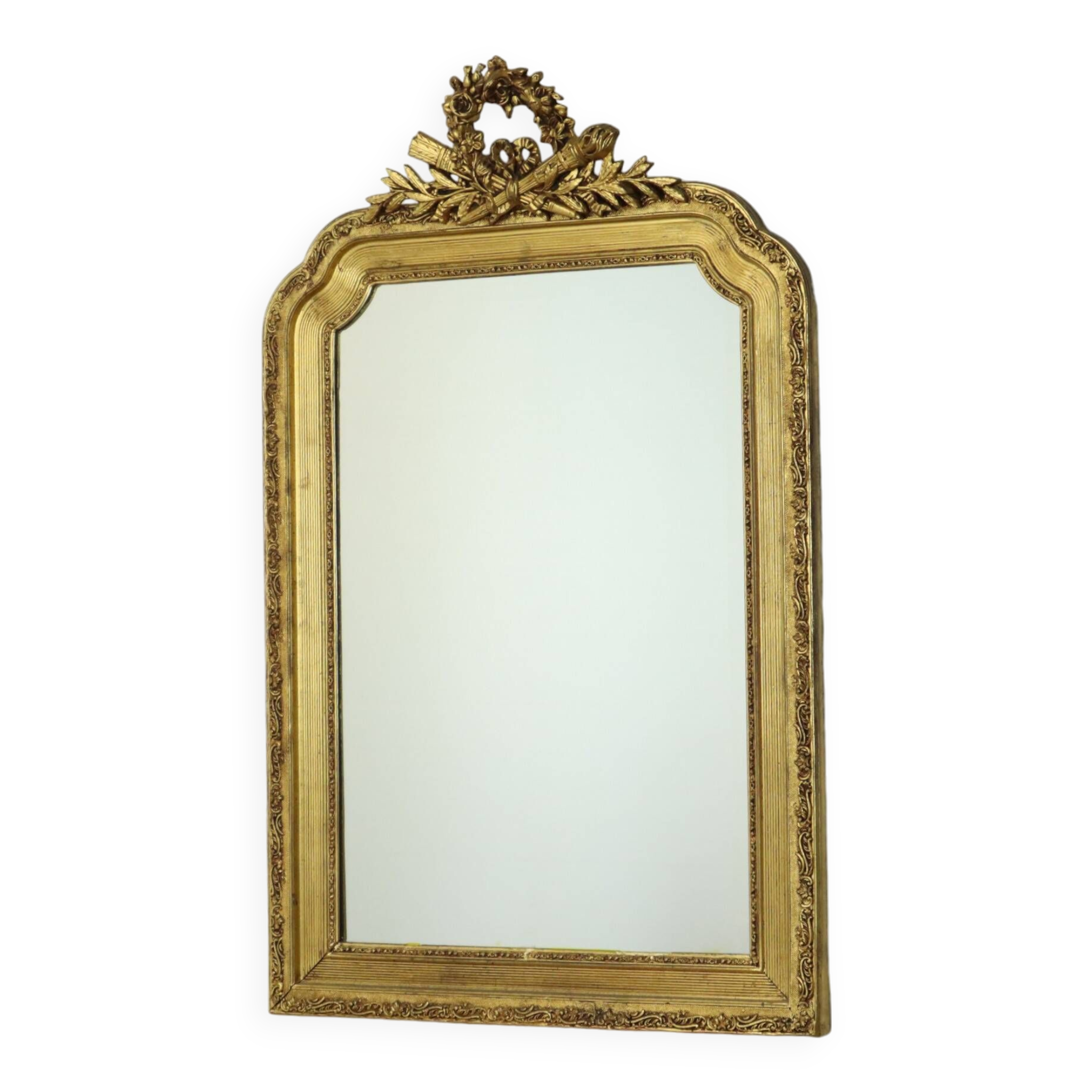 Large Antique Gold Mirror with Crown Classic Baroque France 118cm