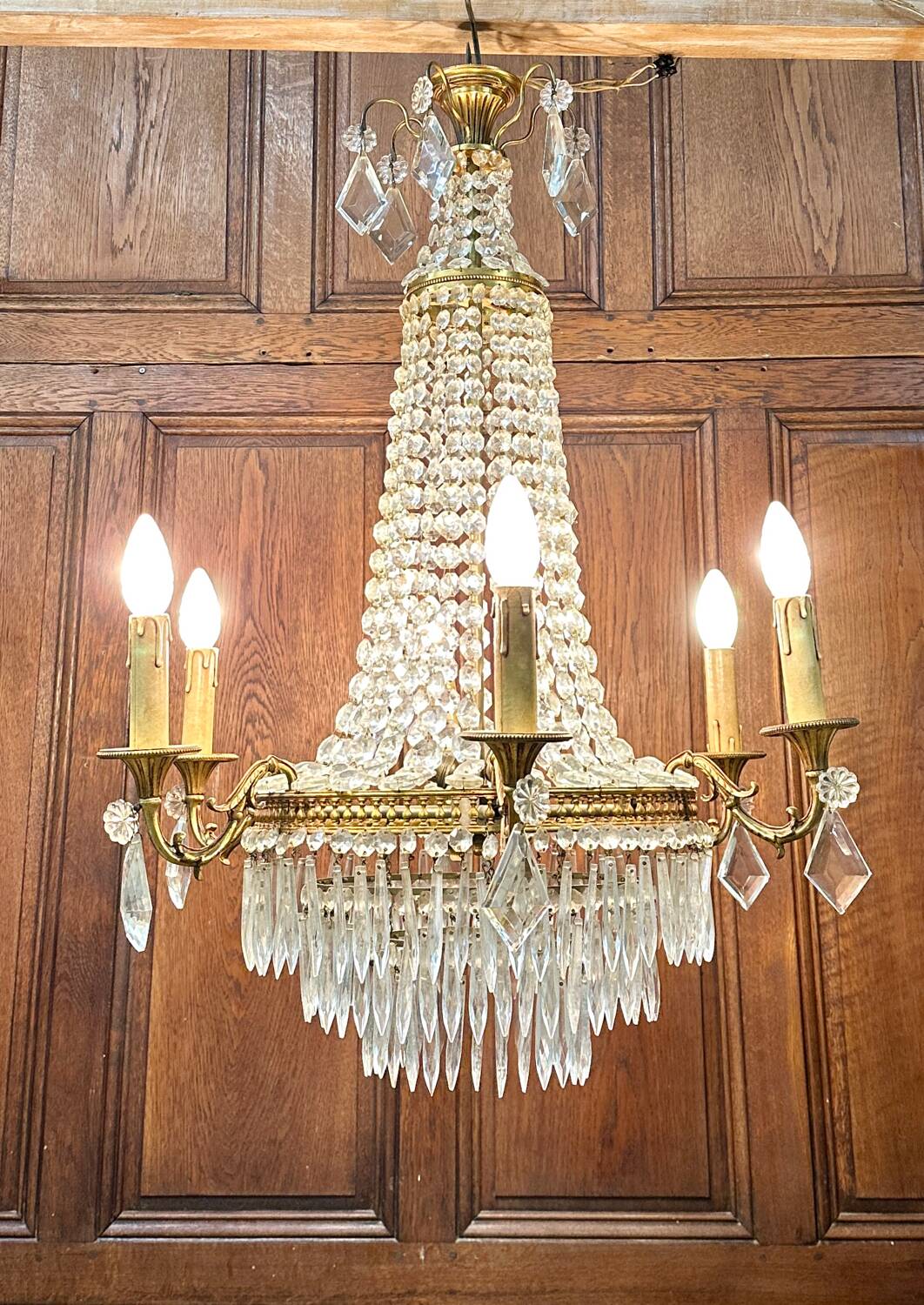 Louis XVI style hot air balloon chandelier with tassels