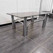 Vintage coffee table chrome metal and smoked glass 1970s