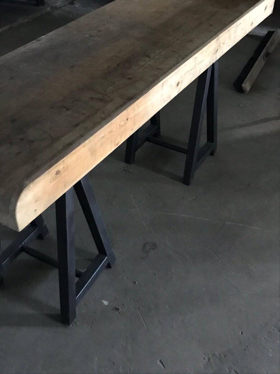 Antique industrial butcher's table in brown and black metal - Hungarian workbench circa 1900
