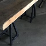 Antique industrial butcher's table in brown and black metal - Hungarian workbench circa 1900