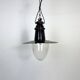 Lampe à suspension industrielle allemande en émail noir avec couvercle en verre, années 1930