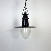 Industrial German Black Enamel Pendant Lamp with Glass Cover, 1930s