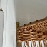 Vintage rattan coat rack wall shelf