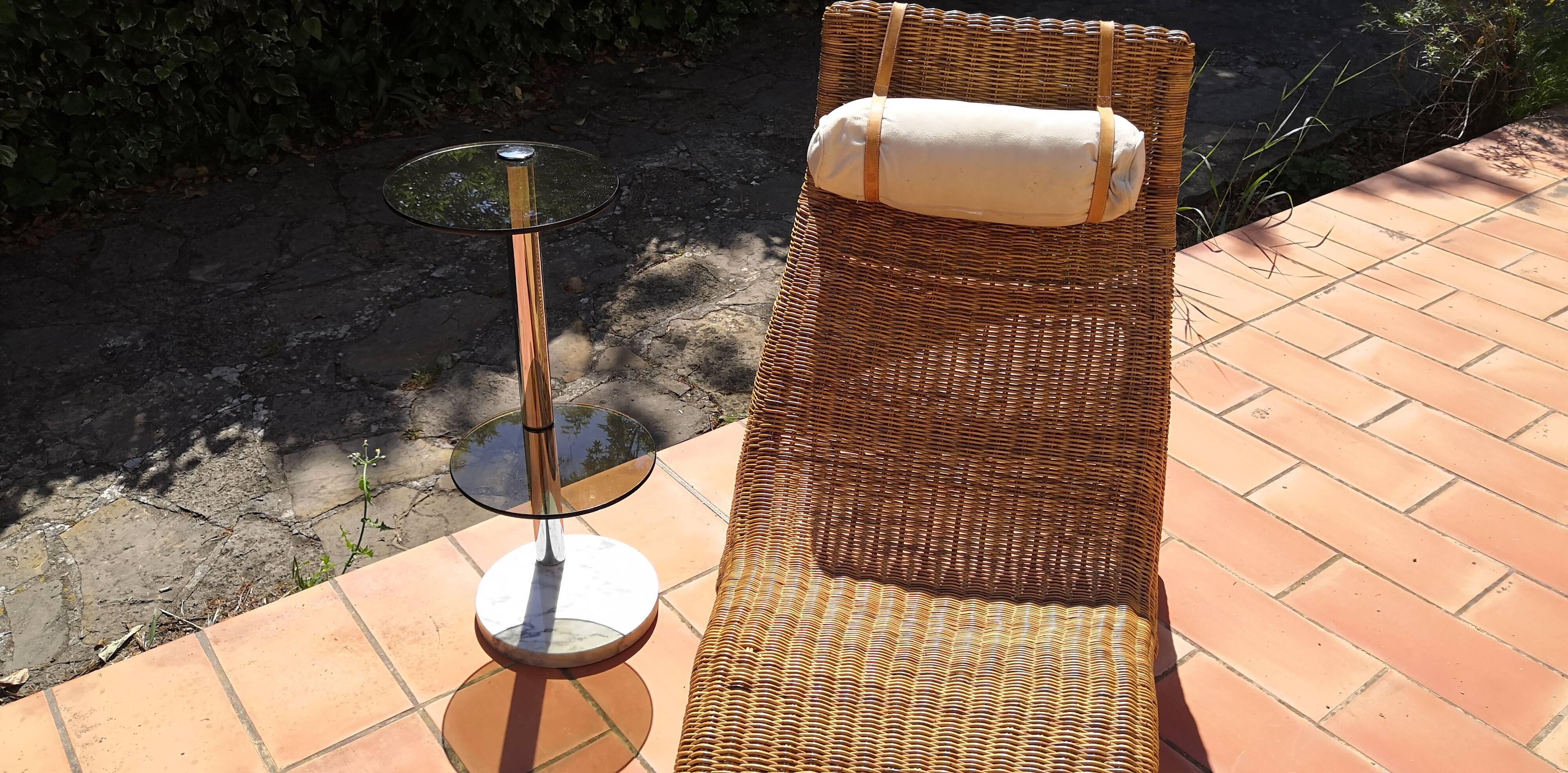 Deck chair sunbed in rattan and bamboo 1960