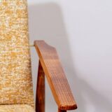 Scandinavian armchair and foot rest yellow mellow Boho upholstery fabric