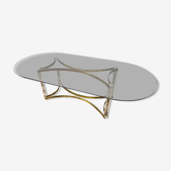 Table de forme ovale en verre, plexiglass et laiton, Alessandro Albrizzi
