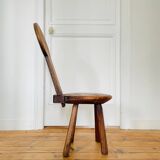 Ancienne chaise brutaliste en pin et chêne