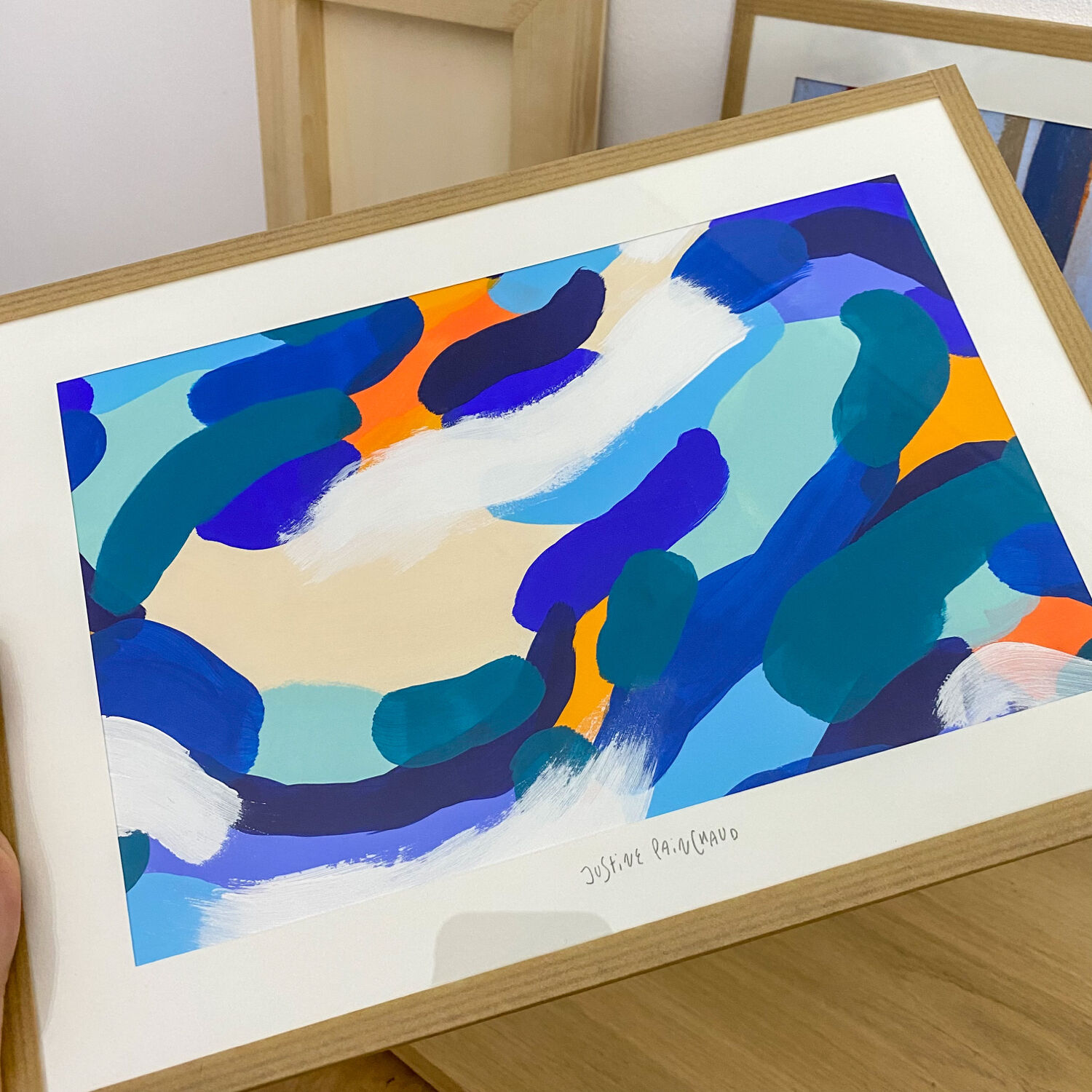 Original painting under glass "At dawn near the river"