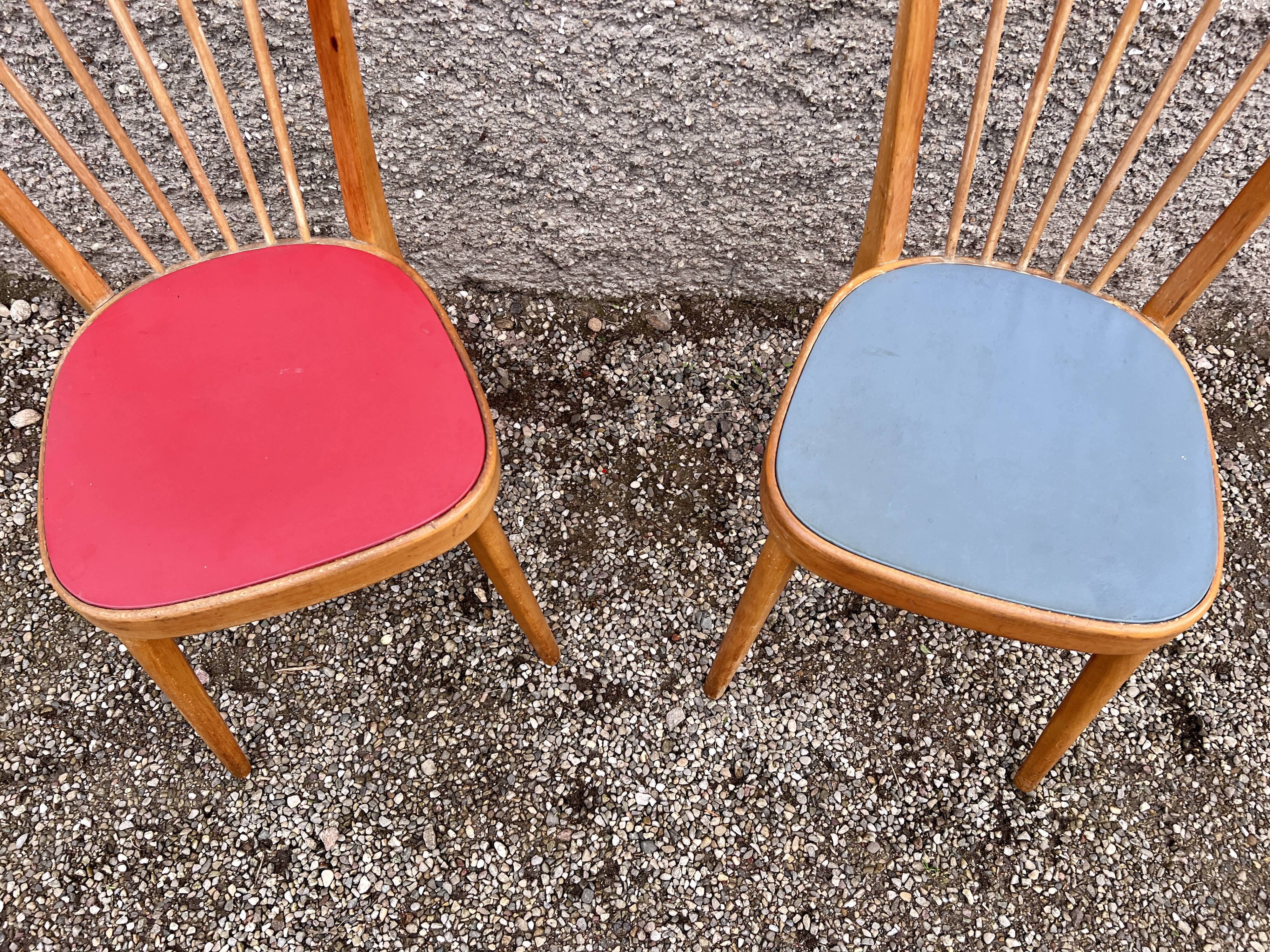 Pair of blue and red Scandinavian chairs