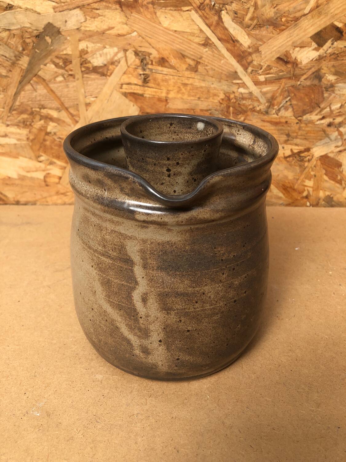 Old Vintage Brown Stoneware Carafe Refresher Pitcher