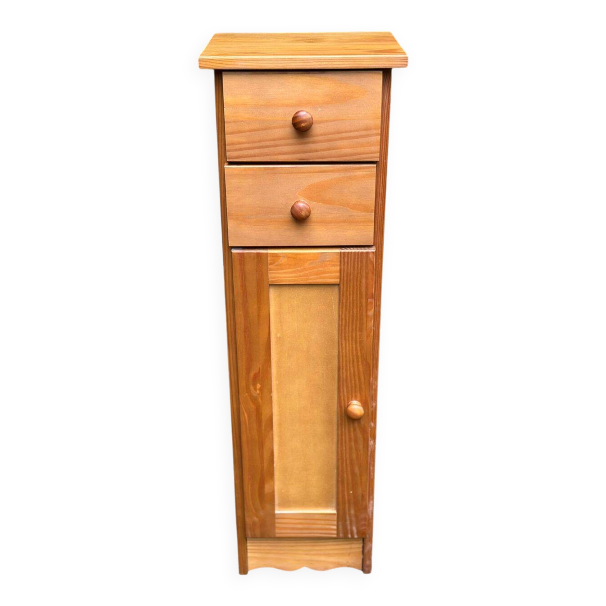 Narrow solid wood bedside table 1980