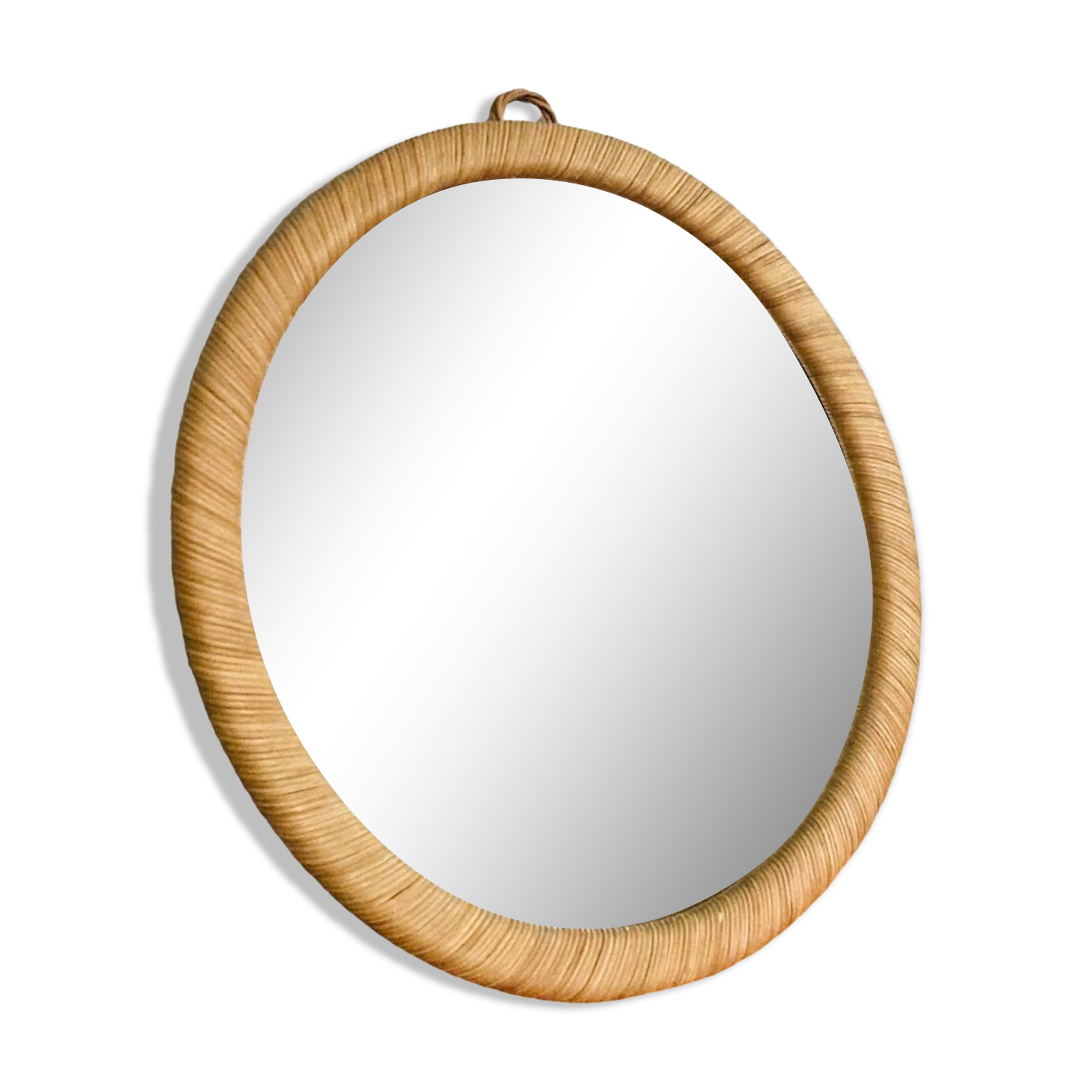 Vintage Round Rattan Wall Mirror 1990s