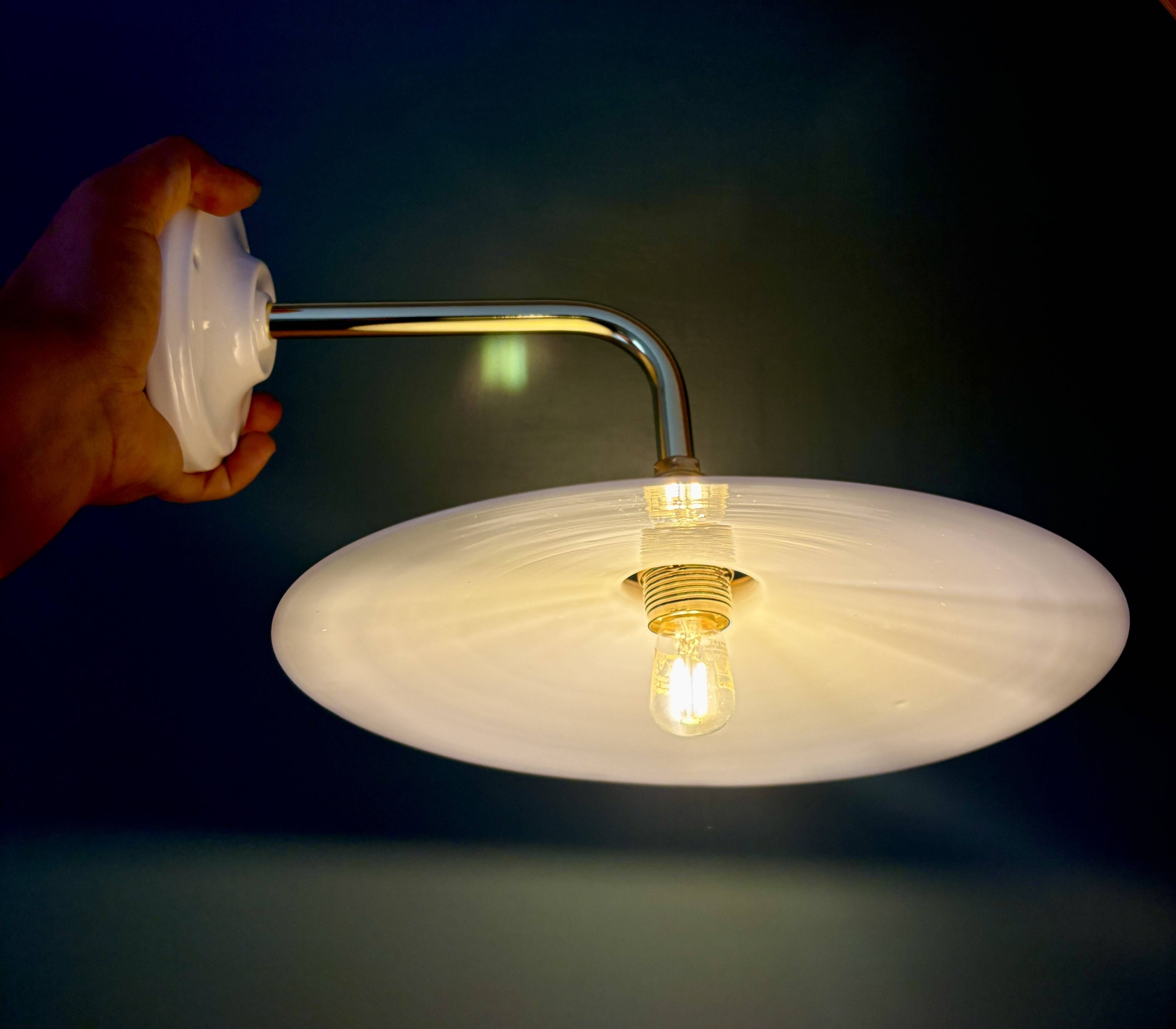 Vintage white opaline wall lamp with elbow arm