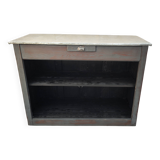 Old counter with gray patina, zinc top and a drawer