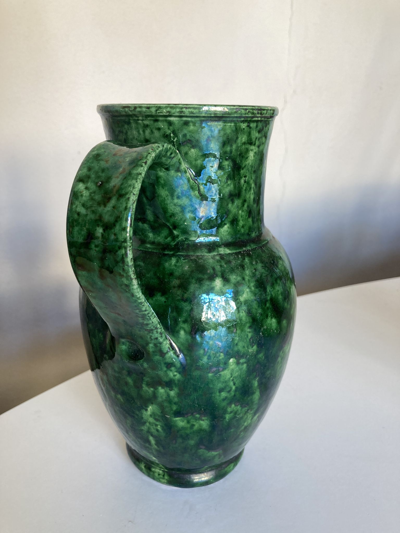 Glazed earthenware pitcher vase in green, Vaullauris, 1960.