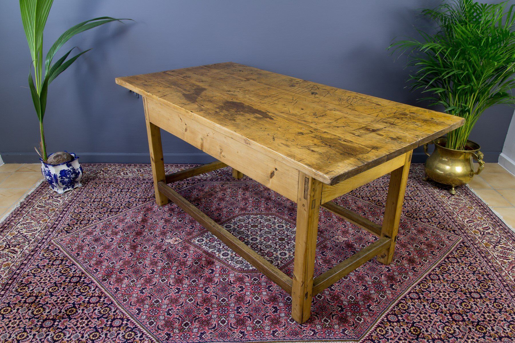 Vintage Rustic Baltic Pine Dining Table, 1930s