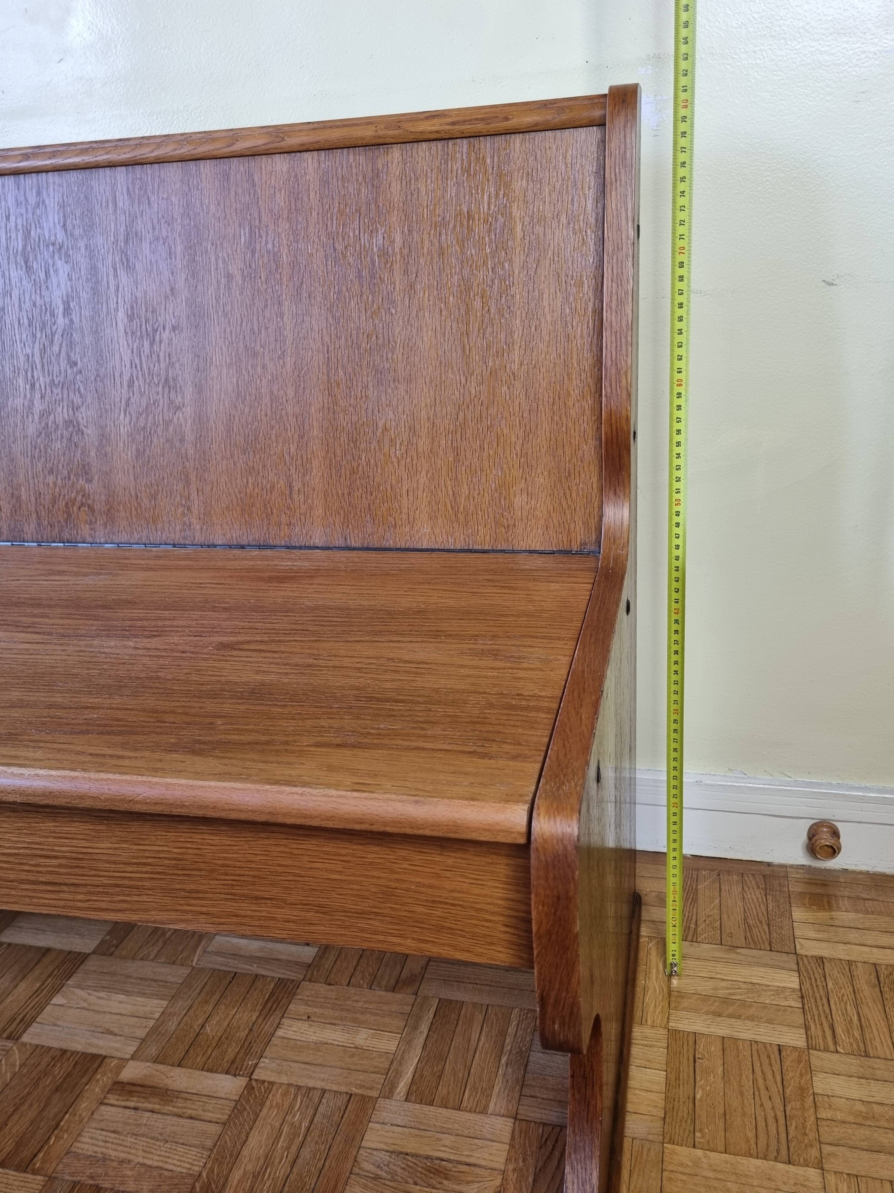 Vintage oak bench with storage compartment, two-seater, 104 cm