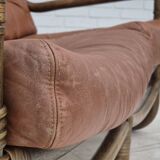 1970s, Scandinavian 2 seater sofa, original very good condition, bamboo, leather.