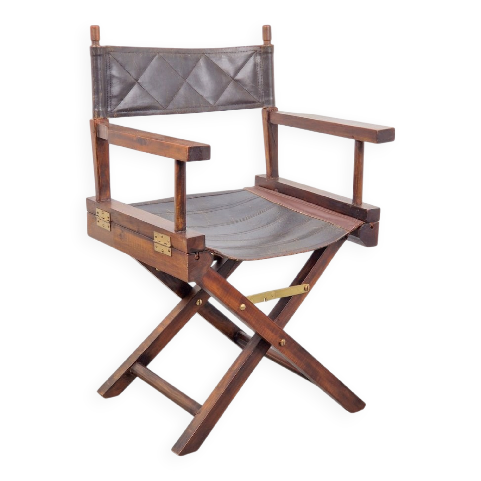 Vintage Director's Folding Chair in Wood and Leather, 1970s