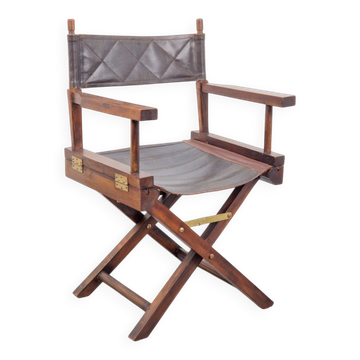 Vintage Director's Folding Chair in Wood and Leather, 1970s