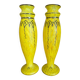 Pair of Legras vases — yellow marbled glass, enamelled Art Deco decoration,