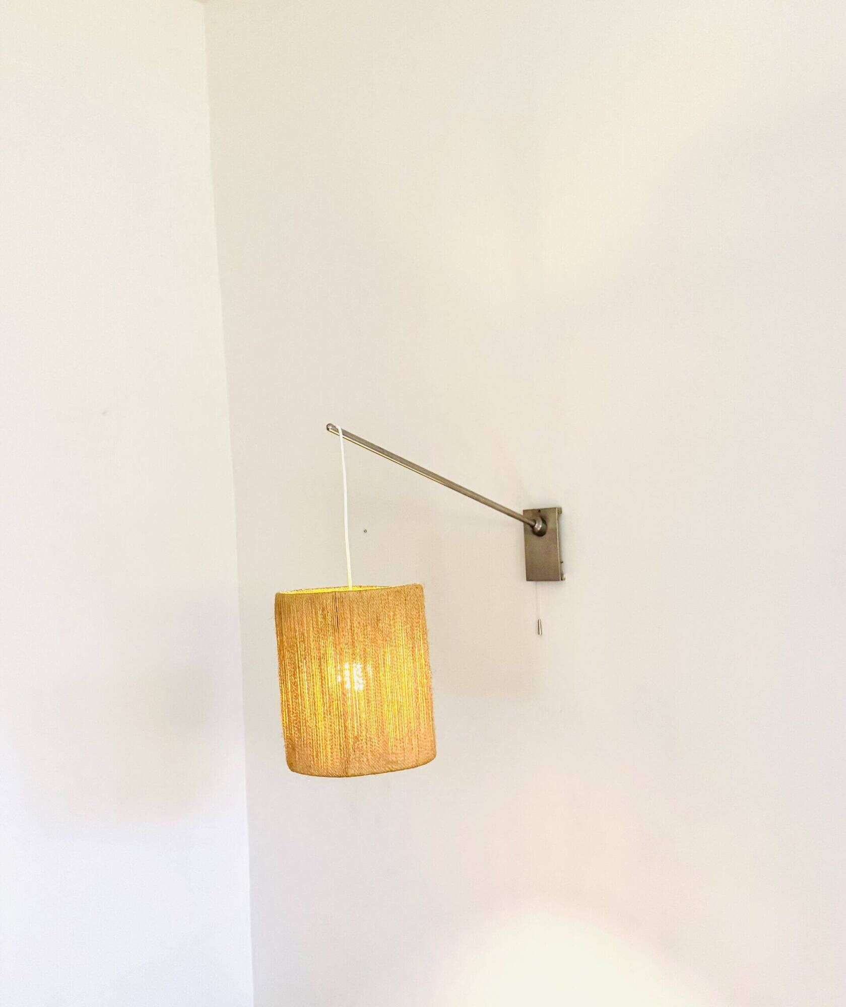 Large Sisal Shade Wall Lamp With Metal Arm, Sweden 1960S