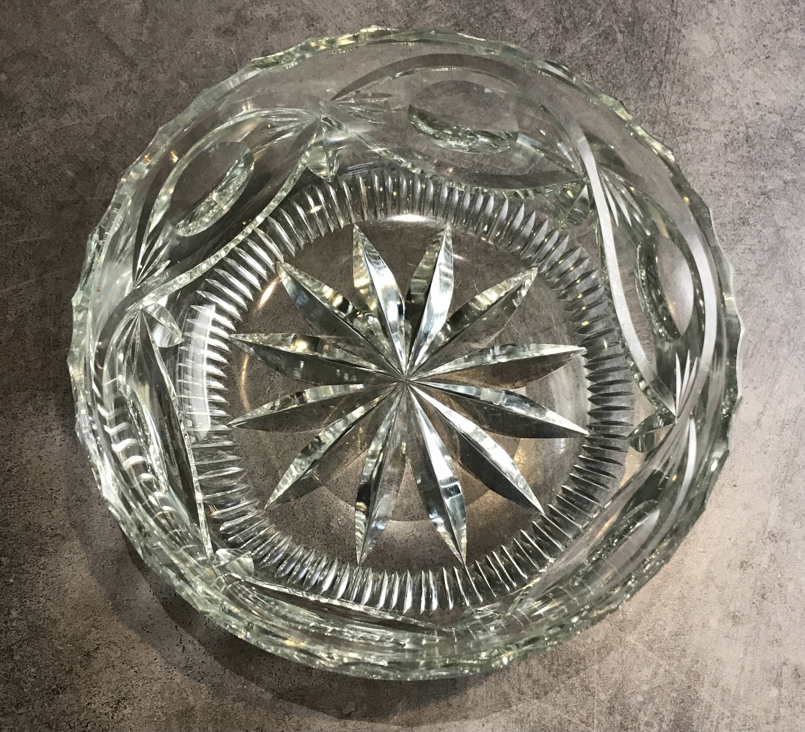 FRUIT CUTTER, SALAD BOWL in Solid CRYSTAL decorated with Hand-Cut PATTERNS