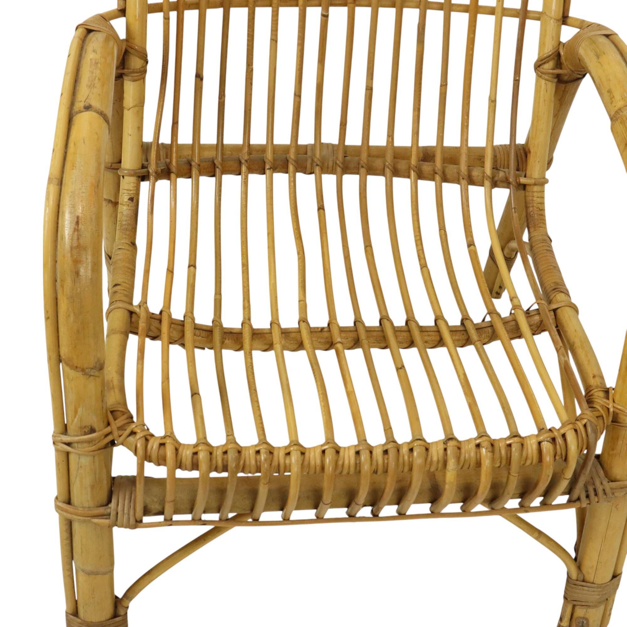 Italian rattan armchair, French Riviera style; Bohemian style side table