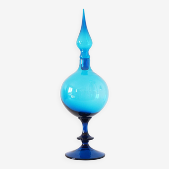 Italian carafe on foot in blue blown glass EMPOLI