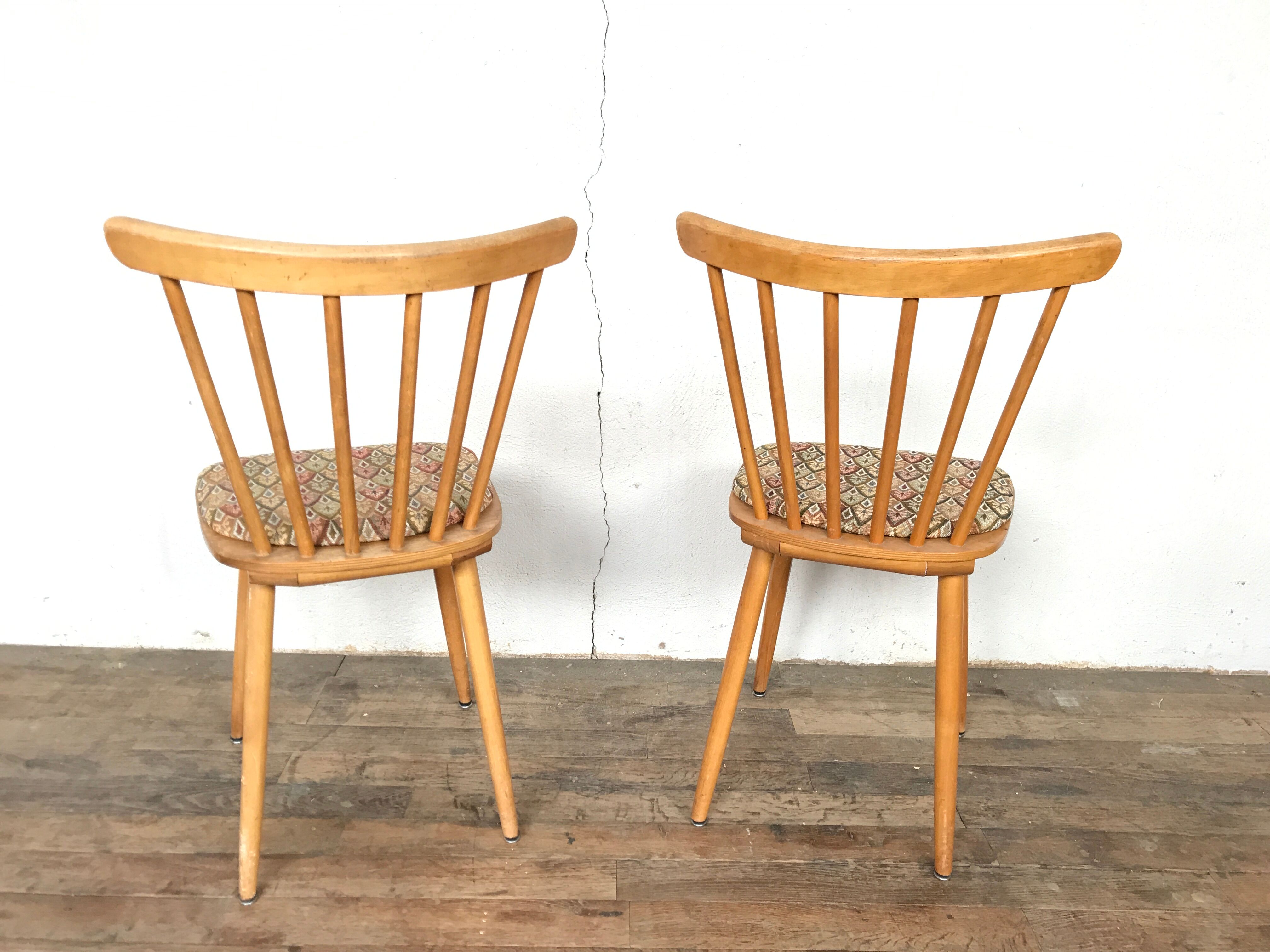 Pair of Scandinavian chair fabric light wood flower feet compasses