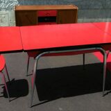 Red formica table and two chairs