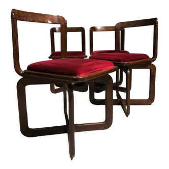 Ensemble de 4 chaises de salle à manger italienne de base 1960