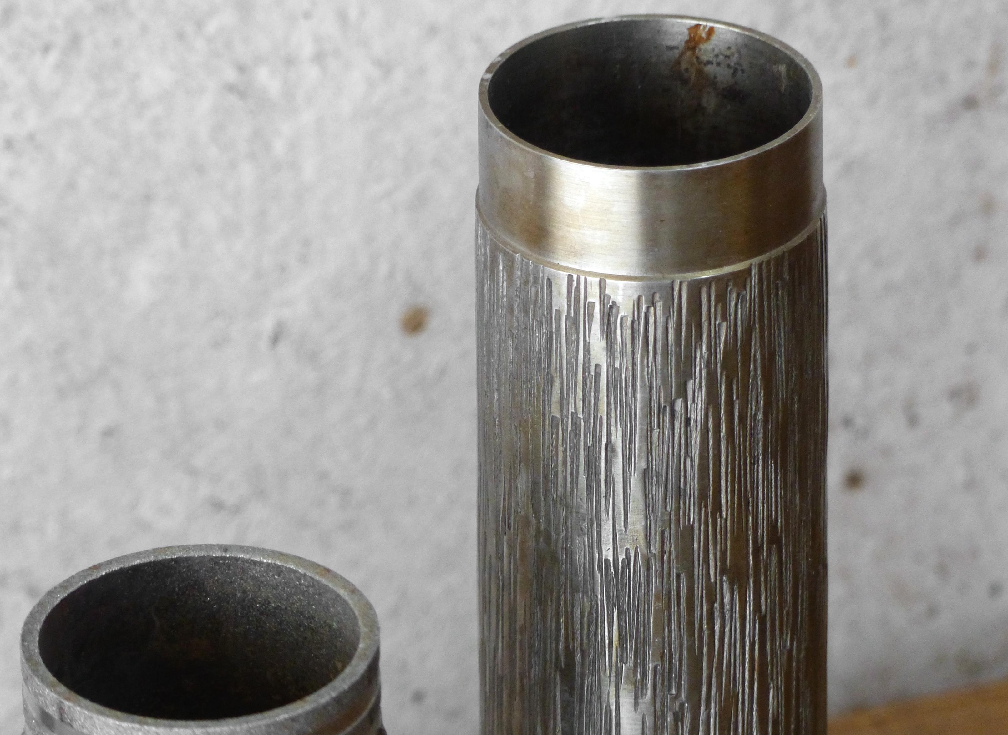 Set of 5 brutalist steel vases