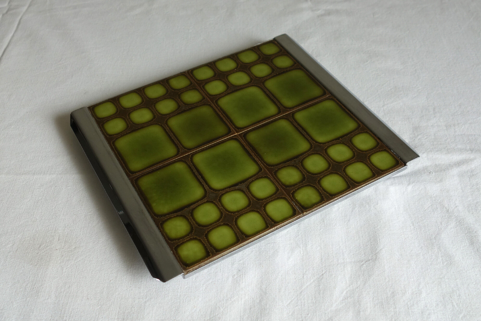 Vintage trivety ceramic and metal tiles