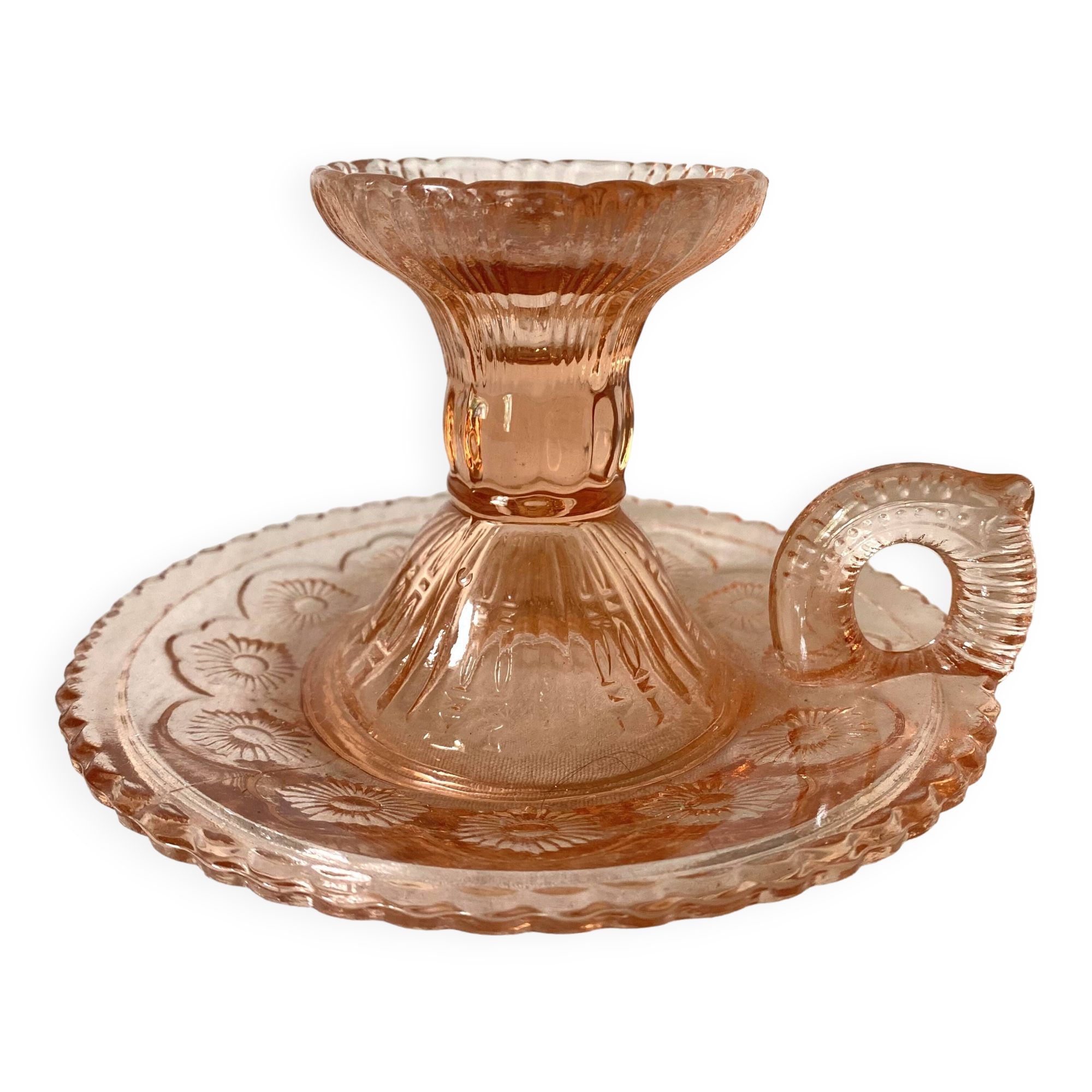 Pink glass thumbtack candle holder