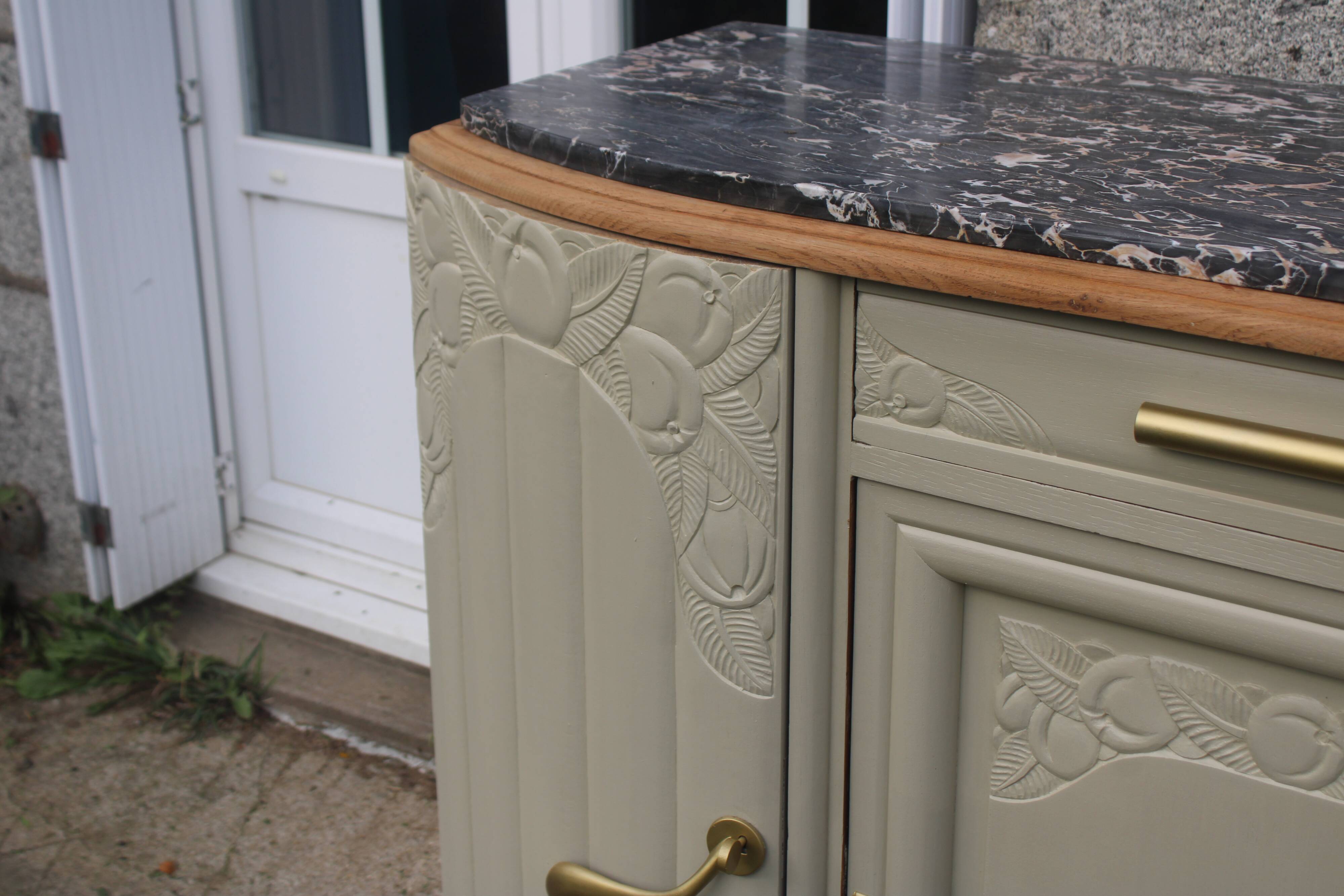 Art Deco sideboard in renovated solid oak – marble top
