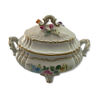 Soupiere made in gdr hand painted miniature porcelaine fleurs relief