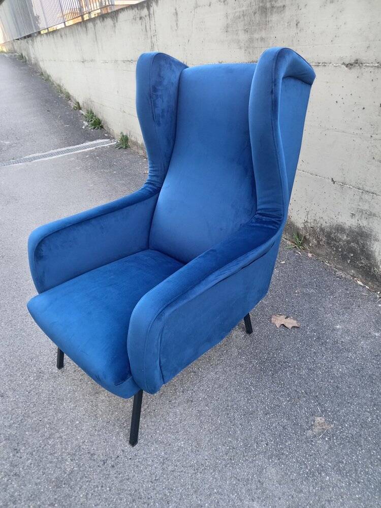 Chair with blue velvet backrest, 1960s