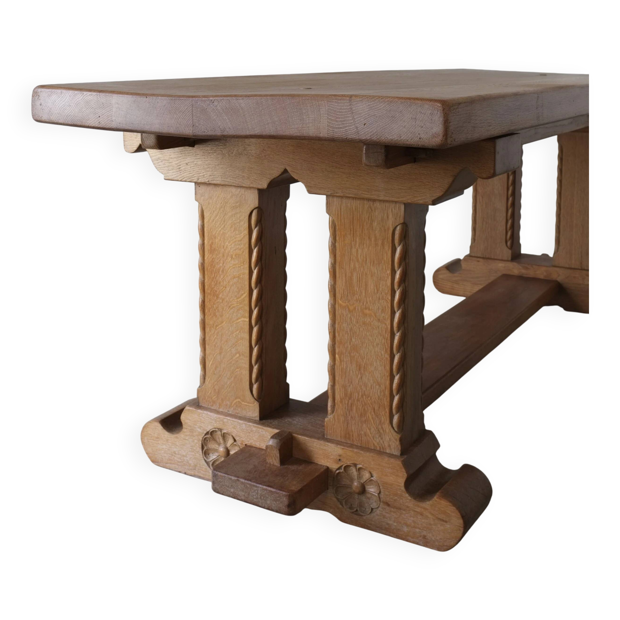 Gothic revival refectory dining table and chairs set of 7 France