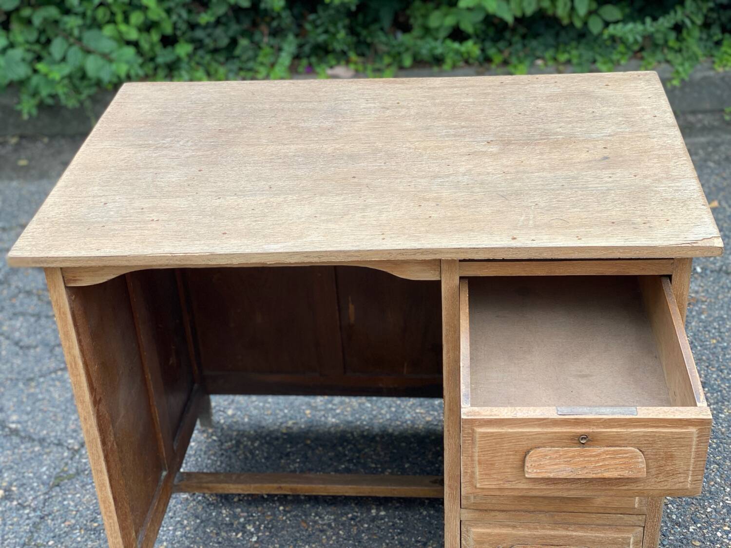 Renovated vintage American desk in raw wood