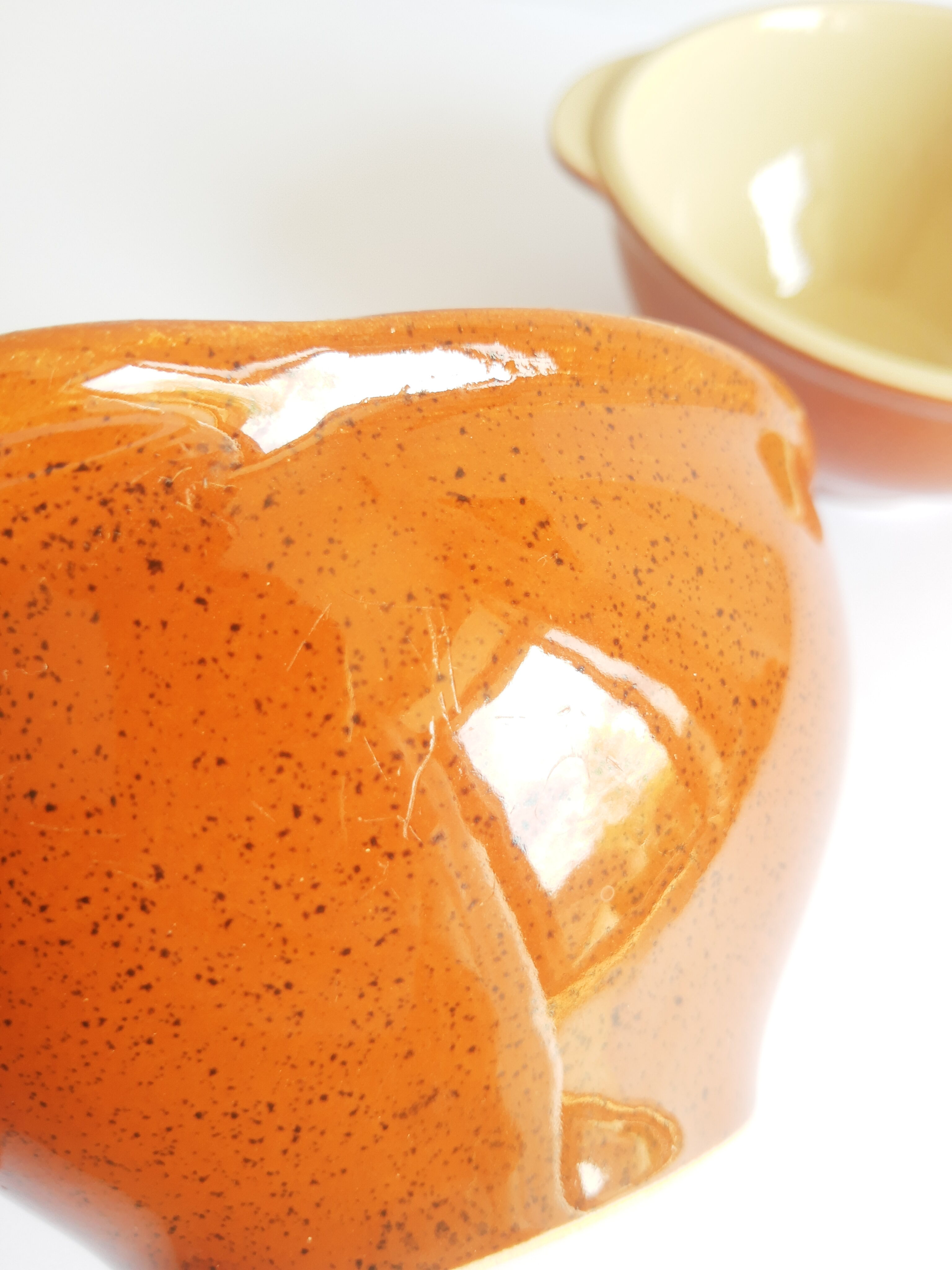 Duo of vintage Emile Henry cognac ear bowls