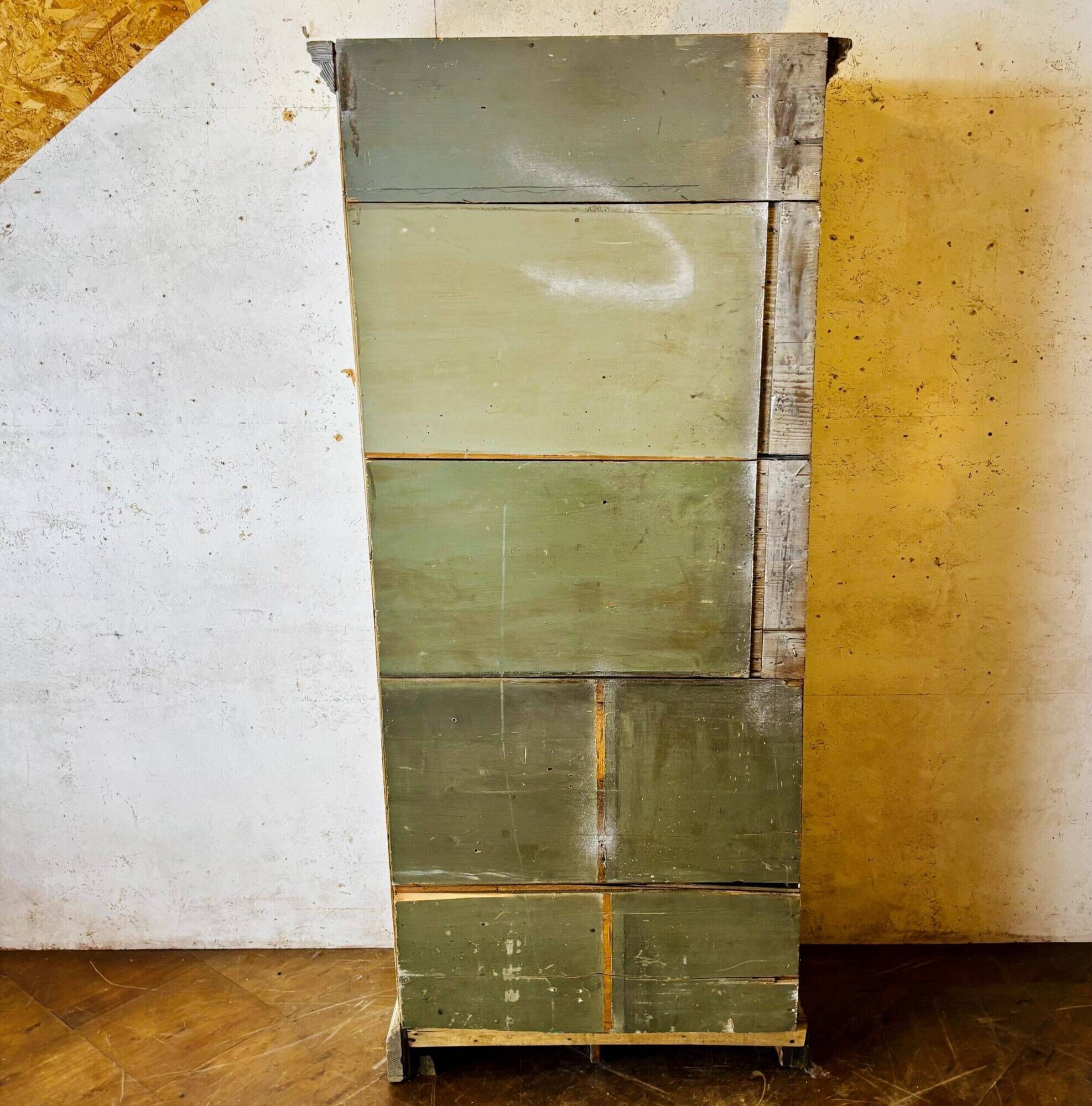 Old factory lacquered pine locker from early 20th century France.