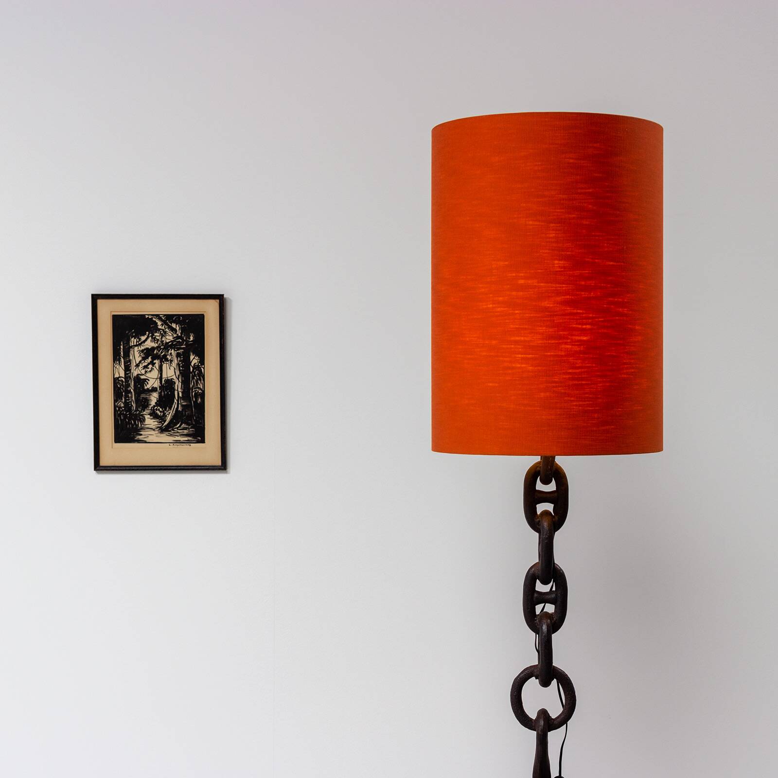 Sculptural Industrial Floor Lamp In Welded Iron Chain 80s Brutalist Design