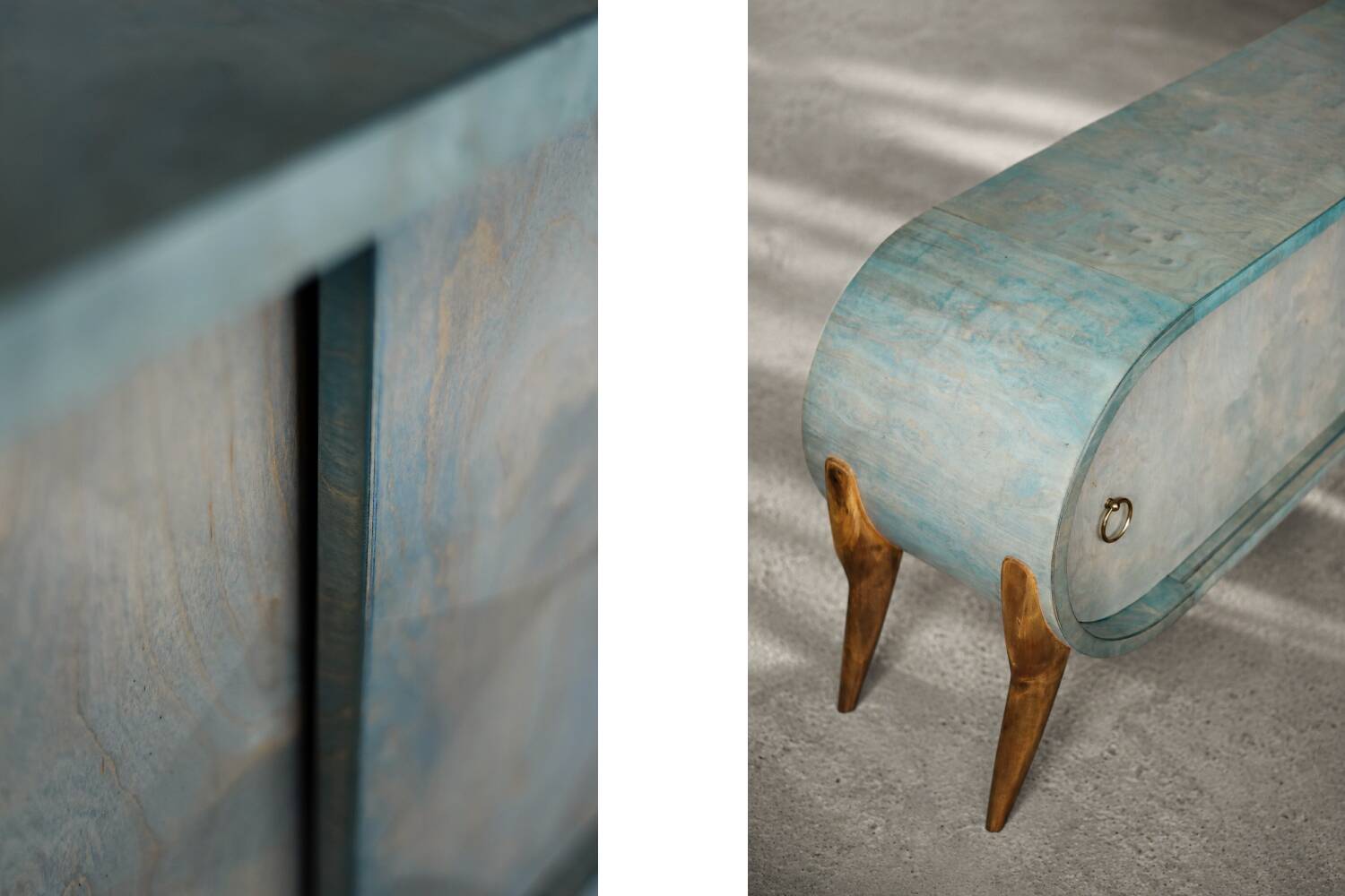 Mid-Century Modern Italian Turquoise Streamline Wood Sideboard, 1960s