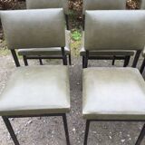 Vintage chairs guariche stone in Skaï green bottle and base in metal square tube.