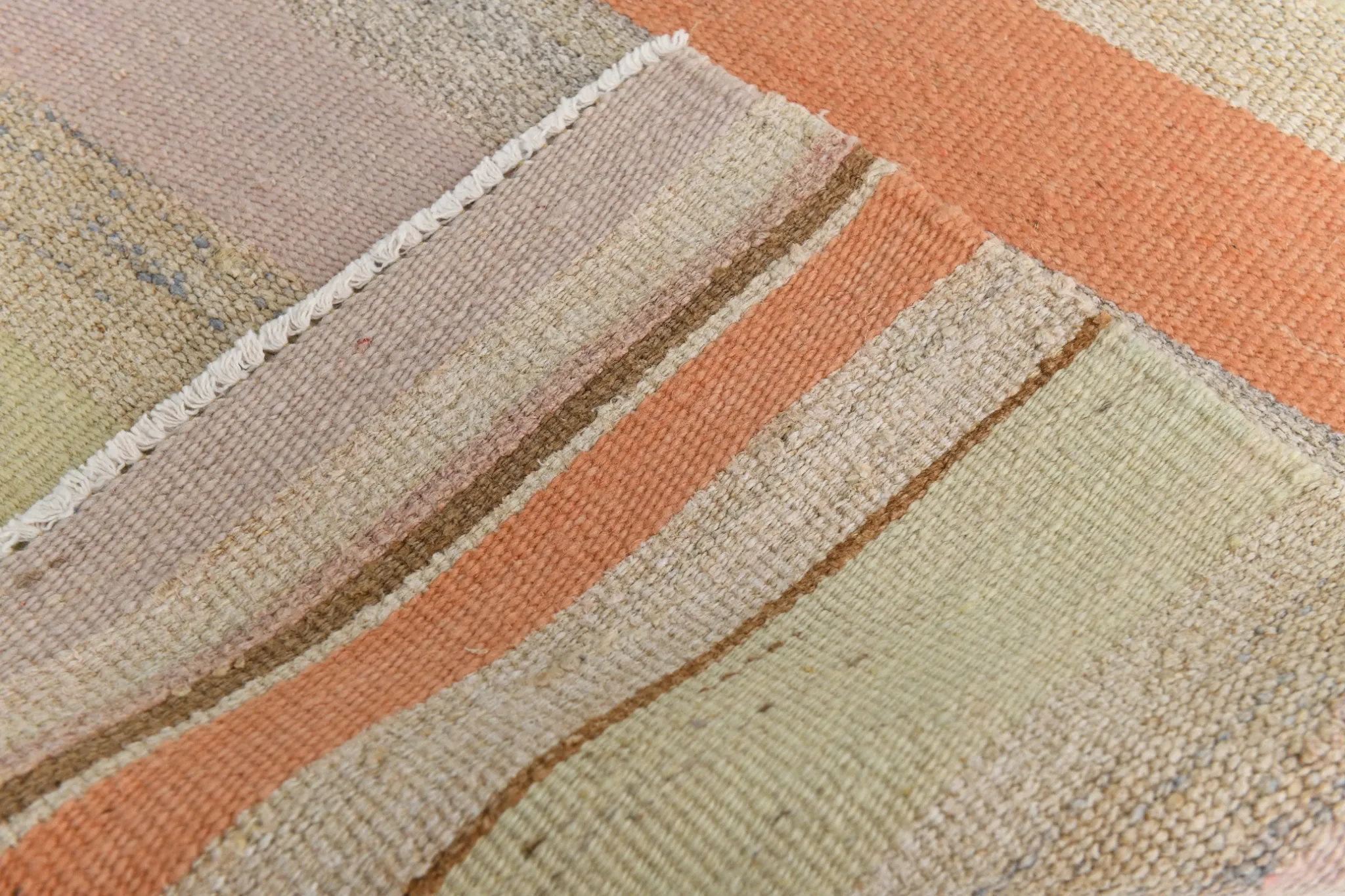 Salmon & Pink Mid Cenyury Modern Kilim Rug, Vintage Striped Boho Carpet