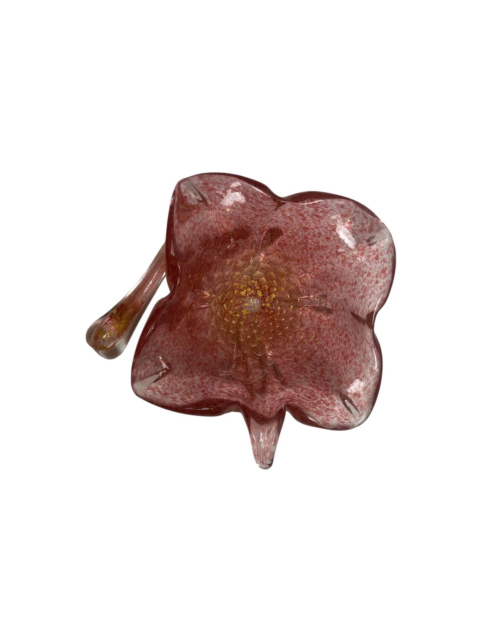 Murano, vide poche forme mortier fleur rose et or XXème