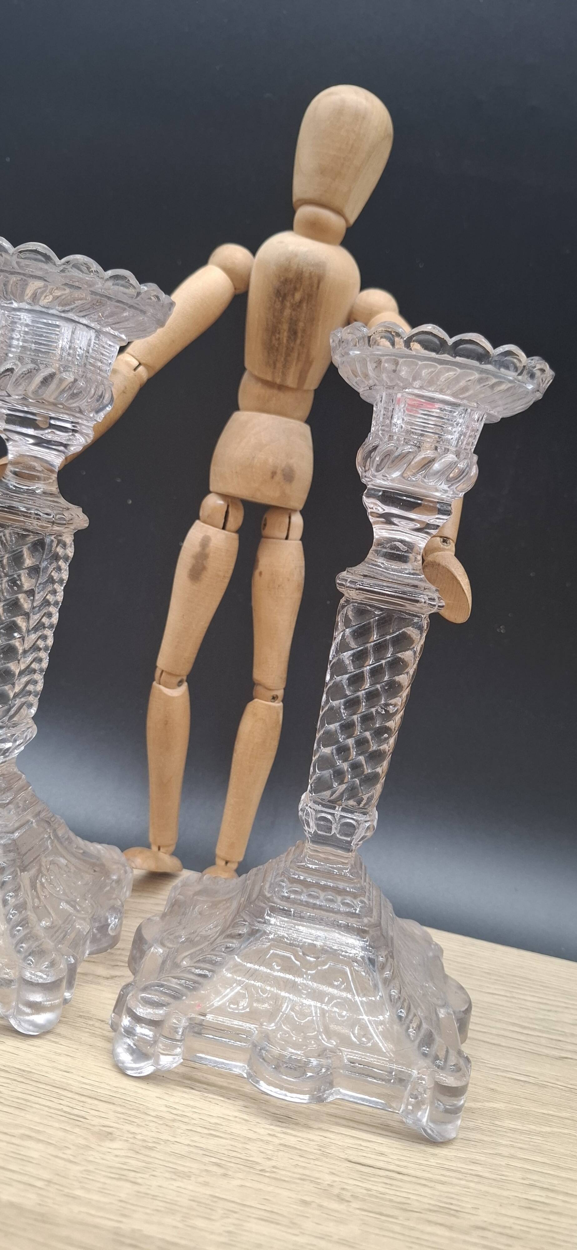 Pair of molded glass candlesticks